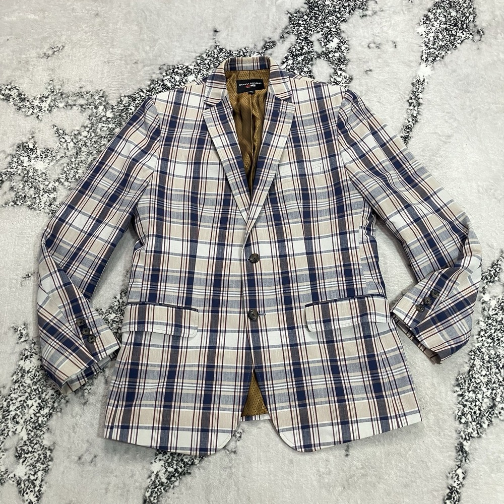 Banana Republic Mad Men Collection Mens 40R Plaid Two Button Blazer Sport Coat